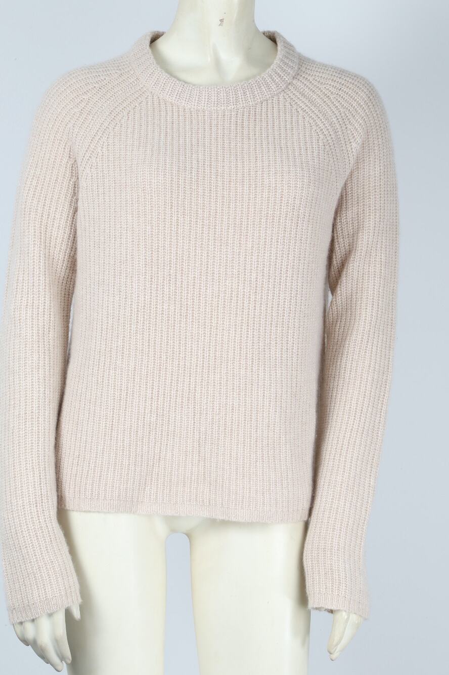 Jenni Kayne 100% Cashmere Fisherman Sweater Pullover Oatmeal Beige Rib Crewneck